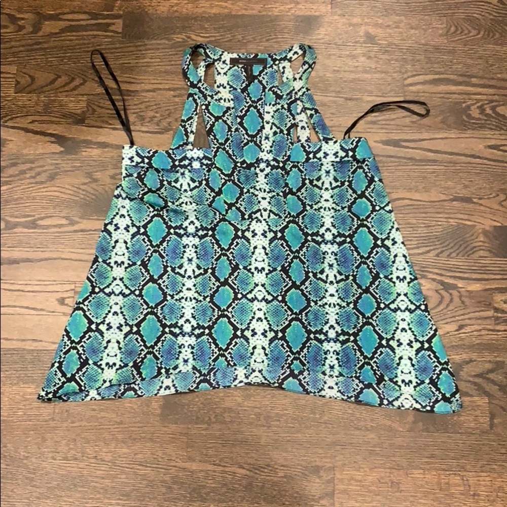 BCBG cutout blue snake skin swing top